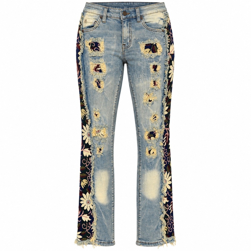 Evolution In Design Boho Patchwork Stacked Jeans Girls 12 Hippie Grunge Tapestry